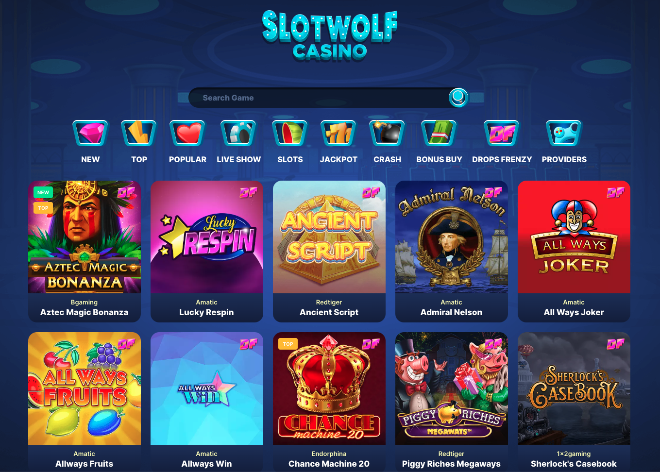 SlotWolf interface